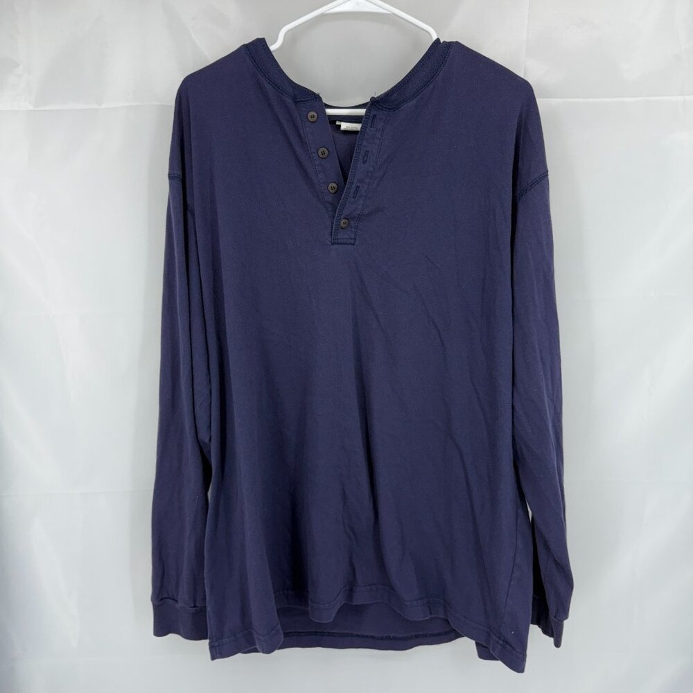 LL Bean Men XL Long Sleeve Henley Shirt Blue Casual Everyday Layer Outdoor VTG